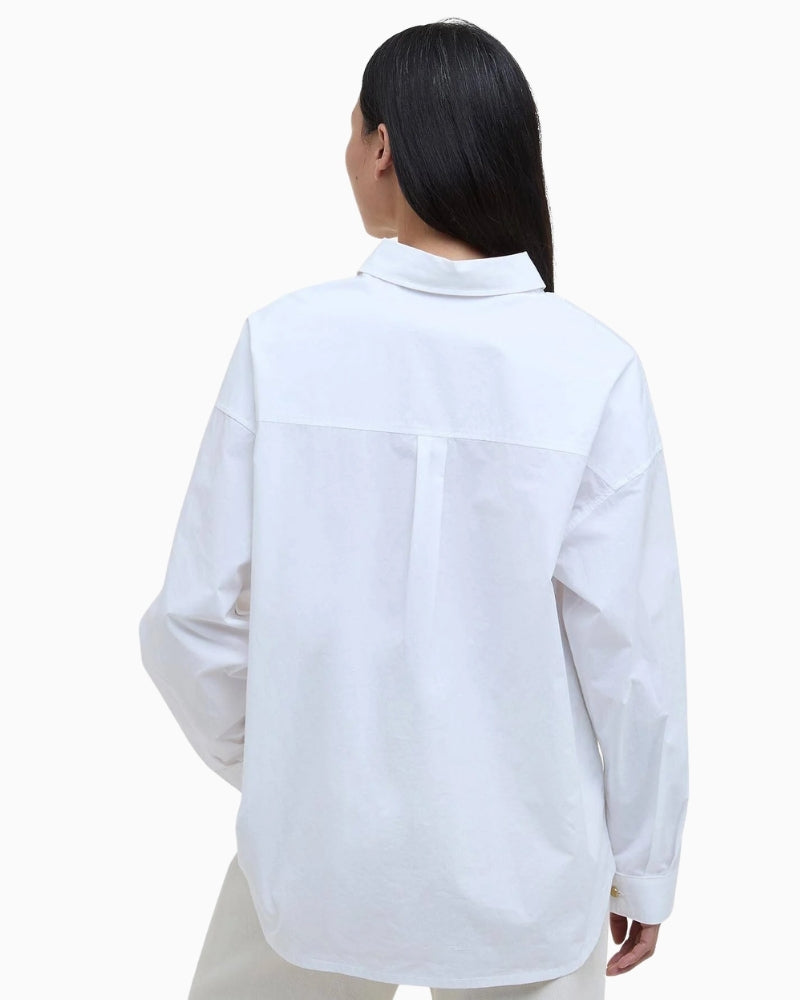 Barbour Edith oversized white shirt back view – Áines Boutique