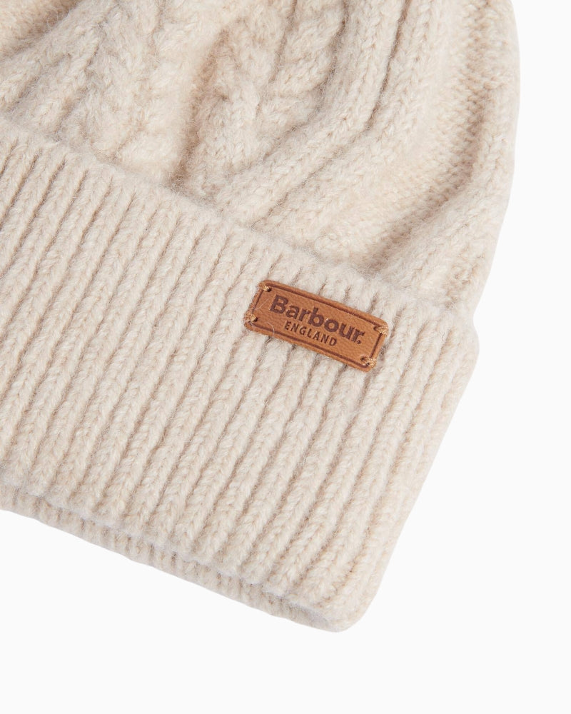 Barbour Elsdon beanie side view with branded tab – Áines Boutique
