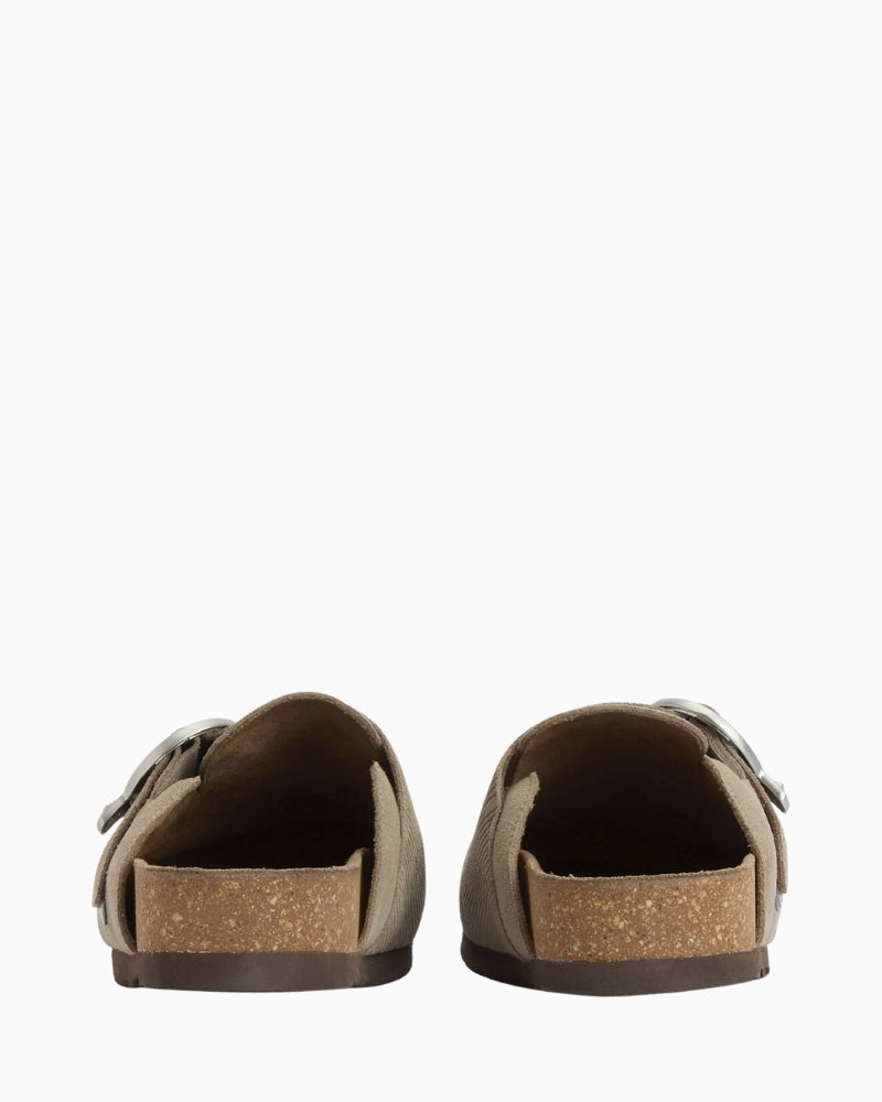 Barbour Kyra suede closed-toe mules beige back view – Áines Boutique