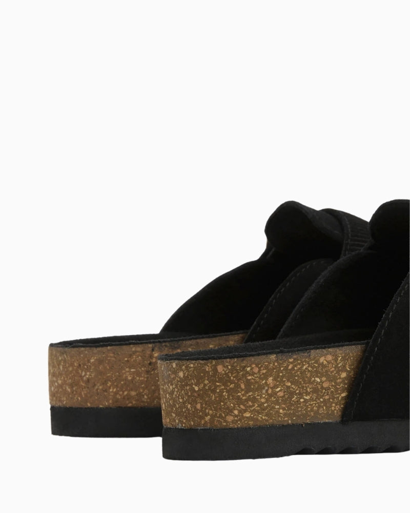 Barbour Kyra suede closed-toe mules black sole detail – Áines Boutique