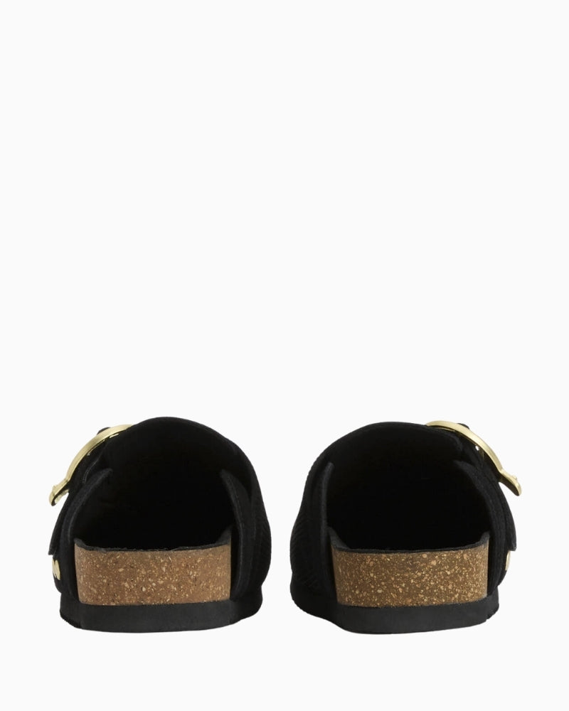 Barbour Kyra suede closed-toe mules black back view – Áines Boutique
