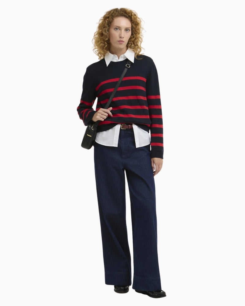 Barbour Maia wide leg jeans indigo, woman wearing front view – Áines Boutique