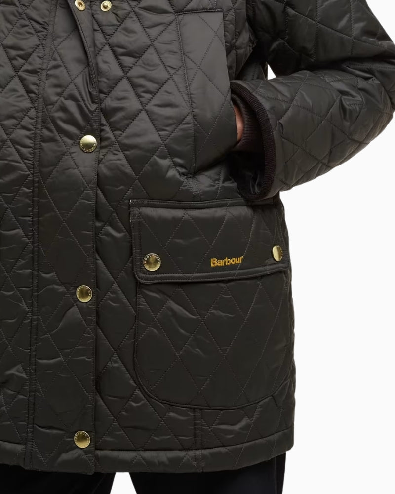 Close-up of signature Barbour corduroy collar and handwarmer pockets