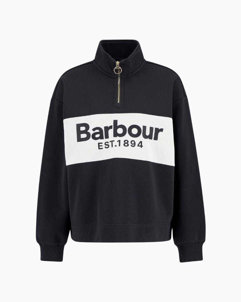 Barbour Zaria quarter zip jumper navy on white background front view – Áines Boutique