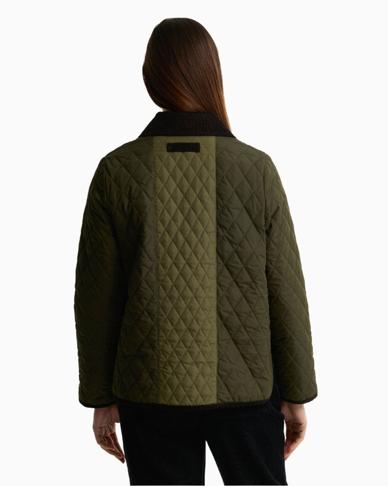 Barbour Ainsdale Patchwork Quilted Jacket in Olive back view
