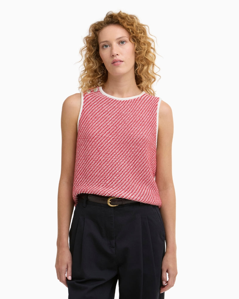 Barbour Amanda knitted vest red, front detail view – Áines Boutique