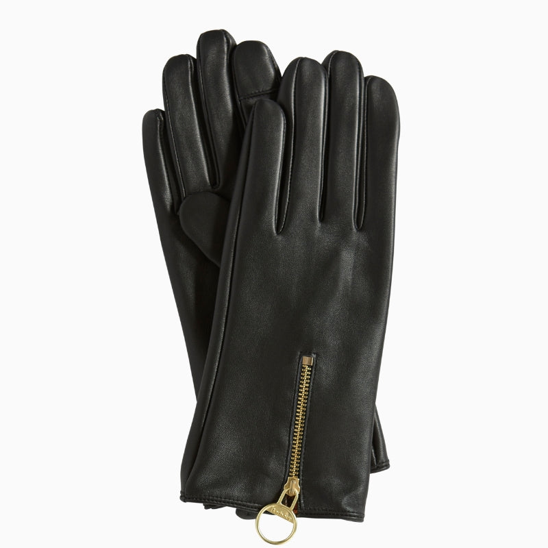 Barbour Arlene Leather Gloves in Black front view