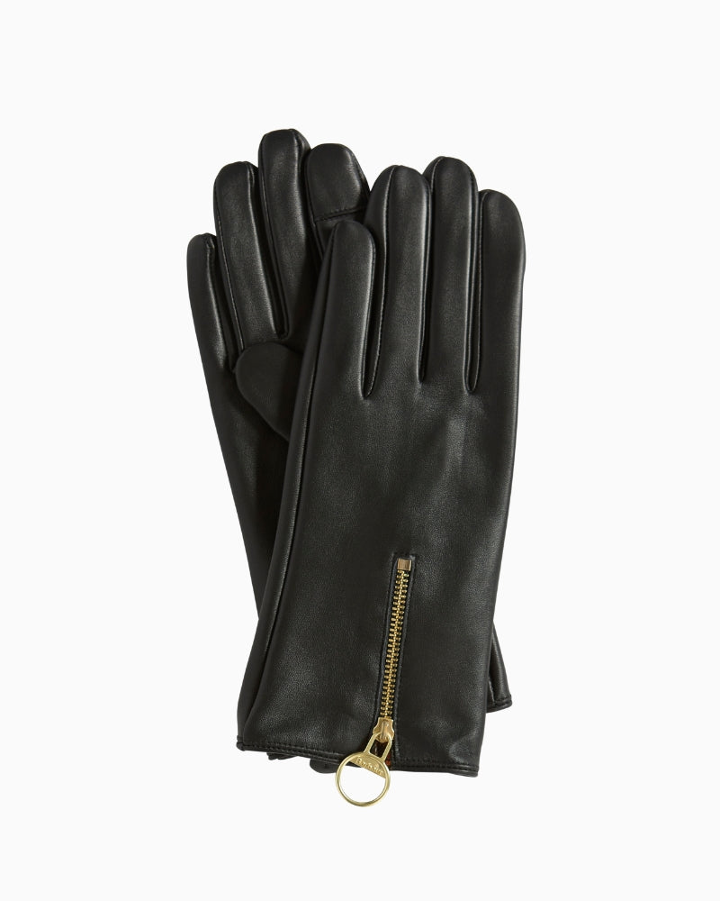 Barbour Arlene Leather Gloves in Black front view
