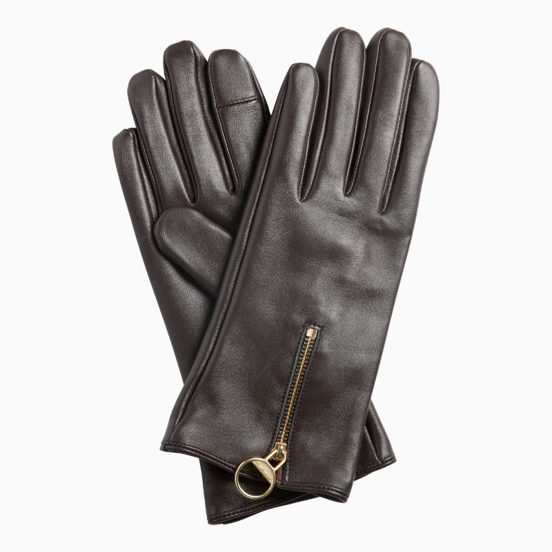Barbour Arlene Leather Gloves in Brown front view