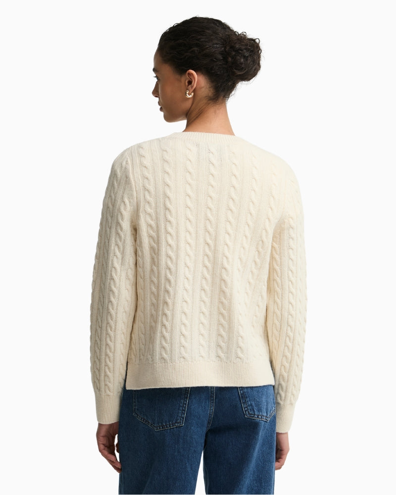 Barbour Ashdown Cable Knit Jumper Cream back view