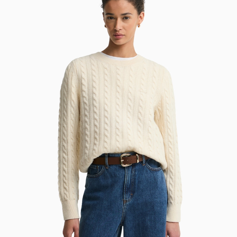 Barbour Ashdown Cable Knit Jumper Cream front view