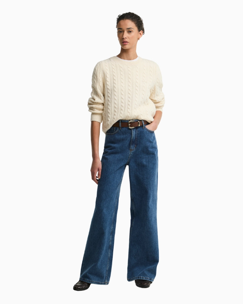 Barbour Ashdown Cable Knit Jumper Cream full front view
