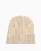 Back view of knitted Barbour beanie hat in beige