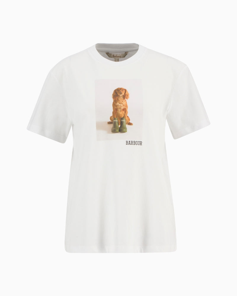 Barbour Bedale T-shirt white flat lay front view – Áines Boutique