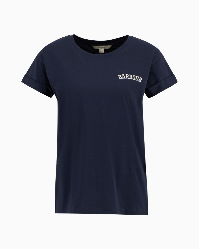 Barbour Bede T-shirt navy flat lay front view – Áines Boutique