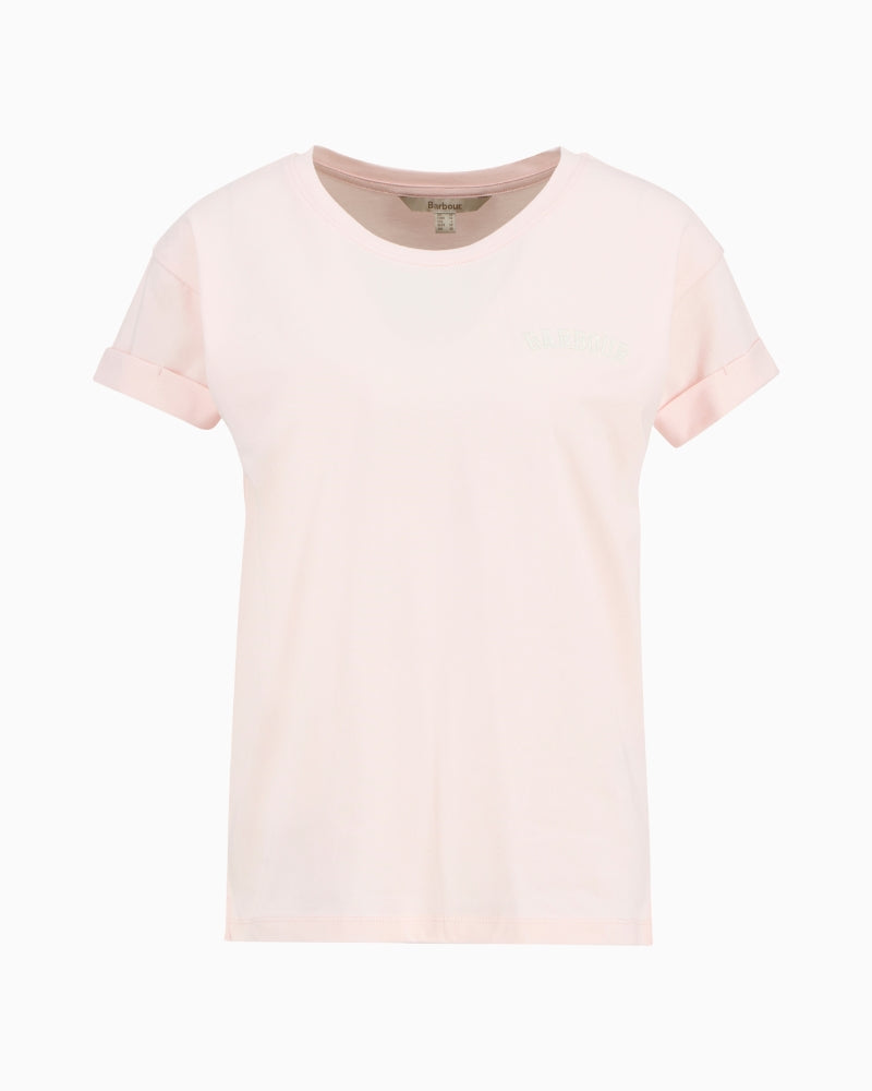 Barbour Bede T-shirt pink flat lay front view – Áines Boutique