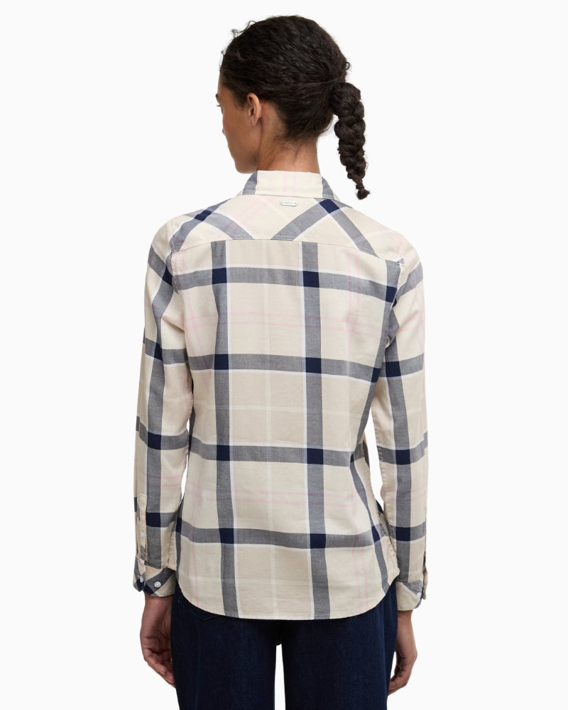Barbour Bredon check shirt beige pink, back view – Áines Boutique