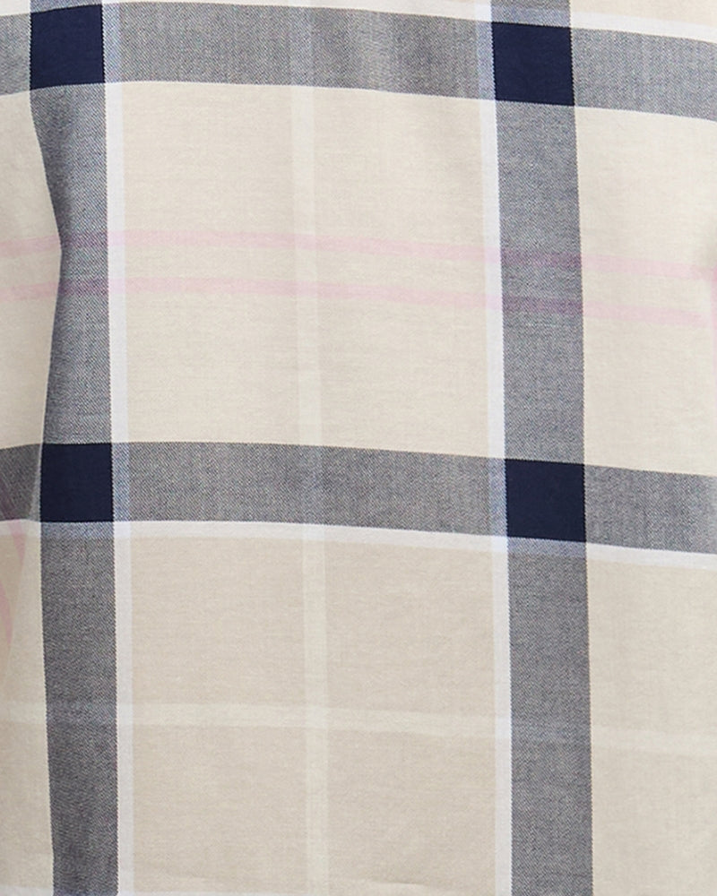 Barbour Bredon check shirt beige pink, close-up fabric view – Áines Boutique