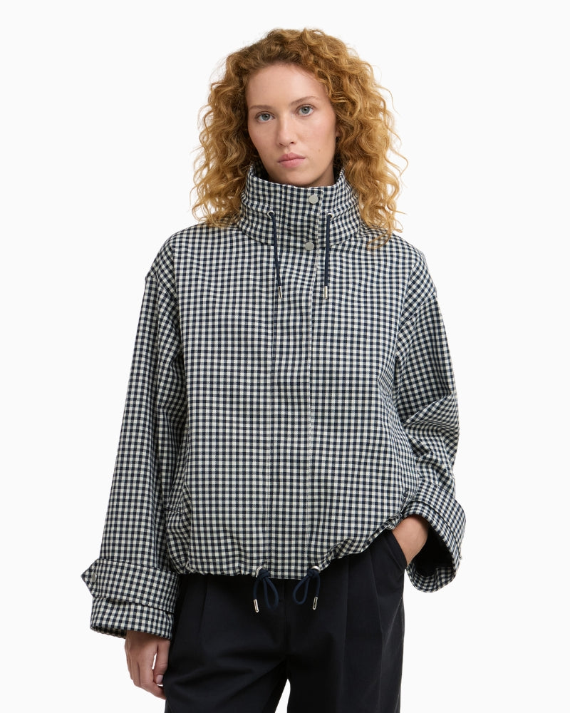 Barbour Bronwyn check showerproof jacket navy front view – Áines Boutique