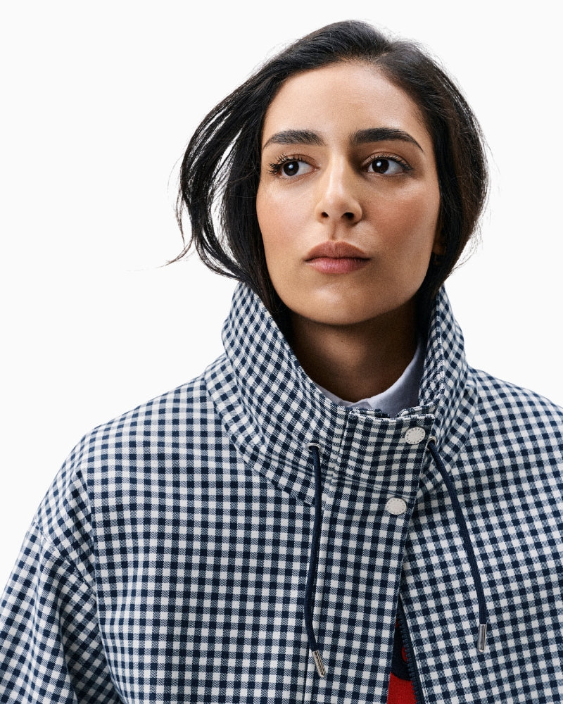 Barbour Bronwyn check showerproof jacket navy collar detail – Áines Boutique