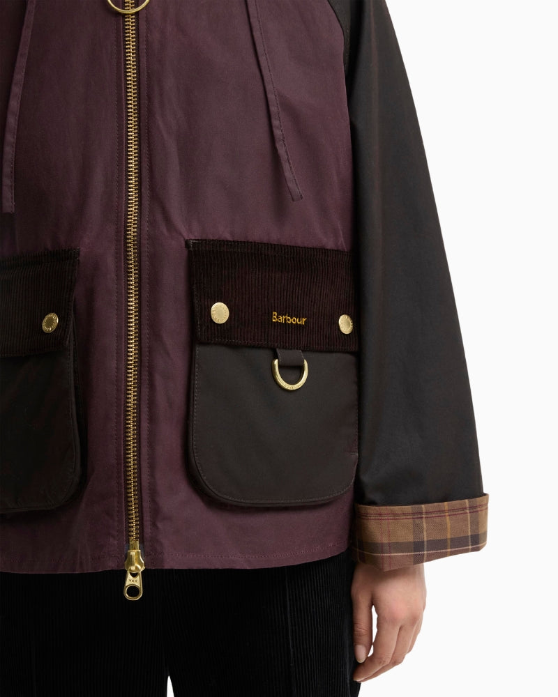 Barbour Carville Wax Jacket in Bordeaux pocket detail