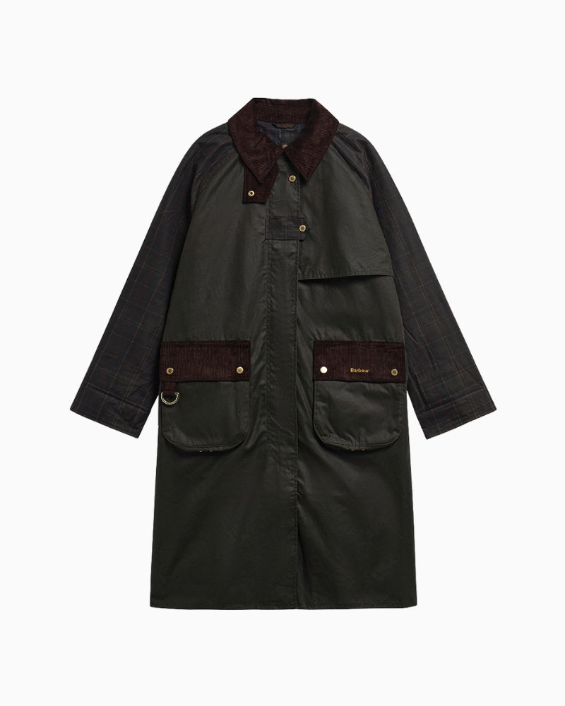 Barbour Checked Kirklees Wax Jacket in Olive product front view