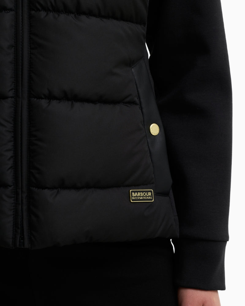 Barbour Conway Quilted Sweatshirt in Black faux leather pocket detail