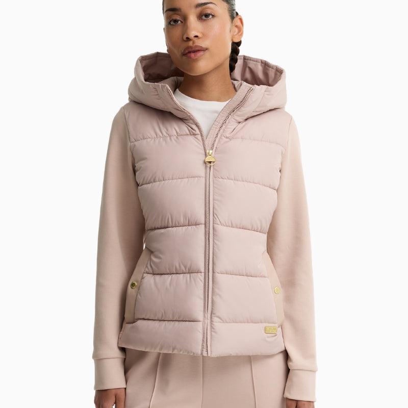 Barbour Conway Quilted Sweatshirt in Light Beige front view