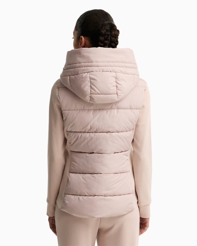 Barbour Conway Quilted Sweatshirt in Light Beige hood detail