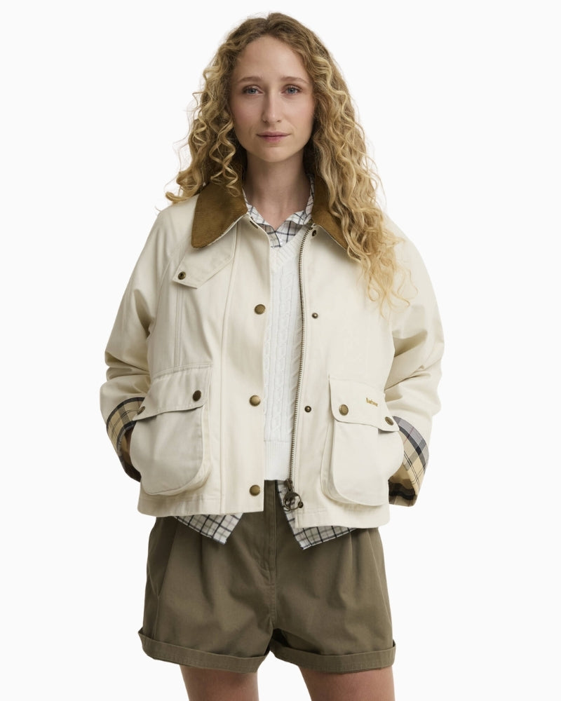 Barbour Cropped Beadnell casual jacket light pearl front view