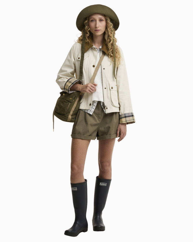 Barbour Cropped Beadnell casual jacket light pearl outfit styling