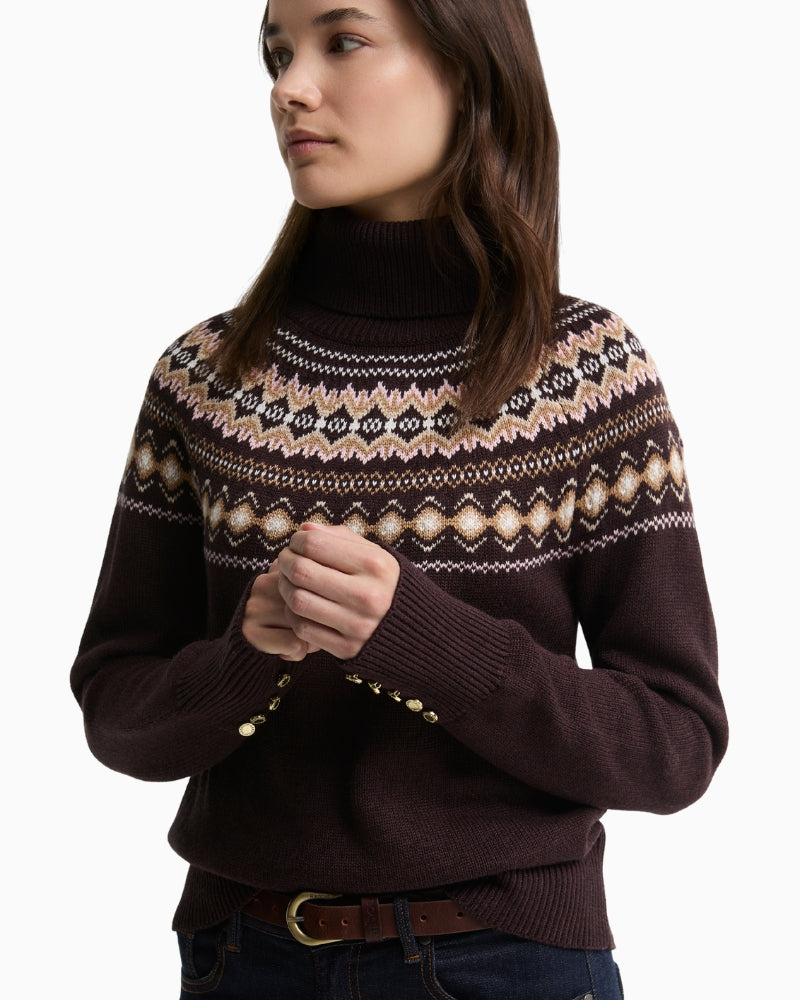 Barbour Darwen Jumper Brown Fair Isle yoke detail