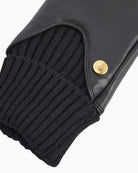 Close-up of smooth black sheepskin leather on Barbour gloves