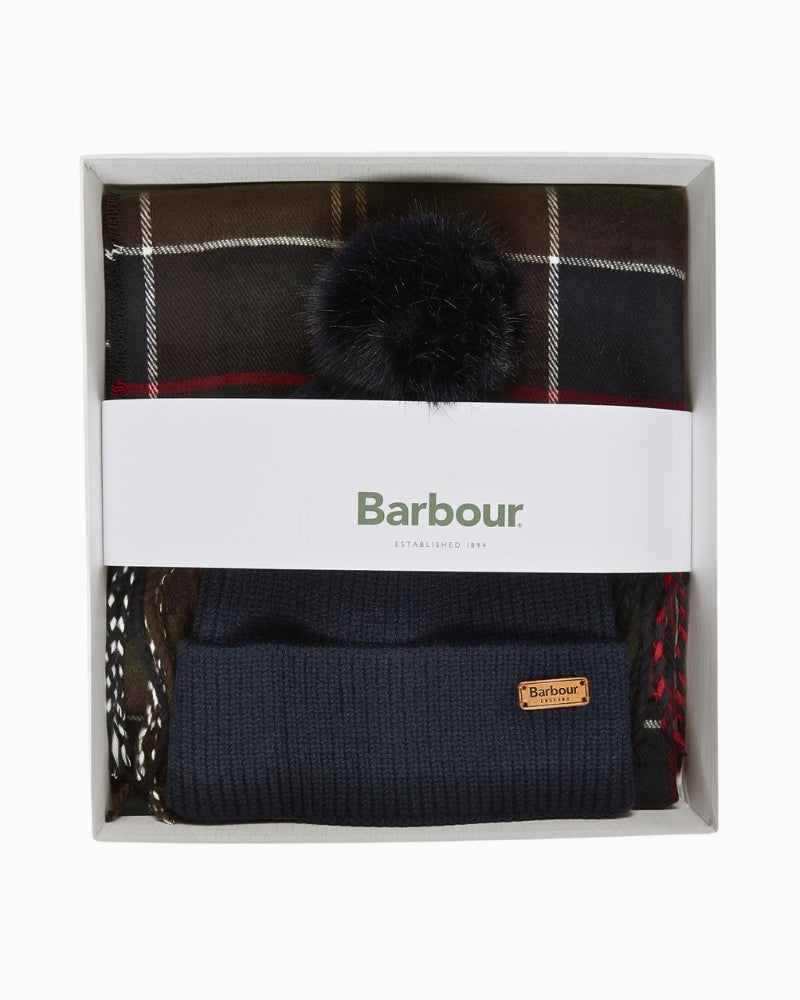 Gift box presentation of Barbour Dover Beanie & Scarf Set