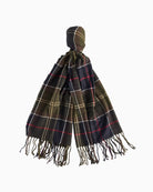 Barbour Hailes tartan scarf with tassel edges laid flat