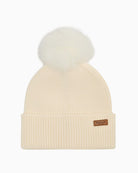 Knitted monochrome Barbour beanie with faux fur pom and logo badge