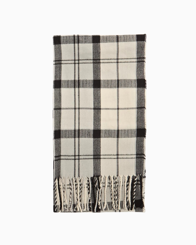 Flat lay view of monochrome tartan scarf