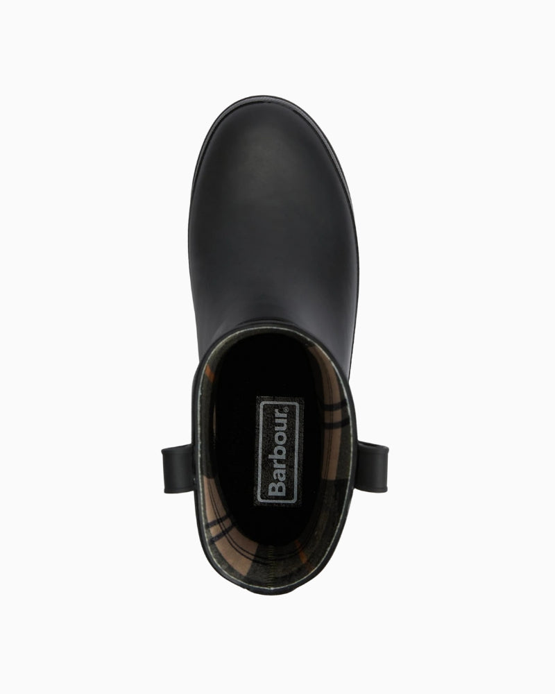 Opening of boot showing soft polyester lining and Wellington silhouette