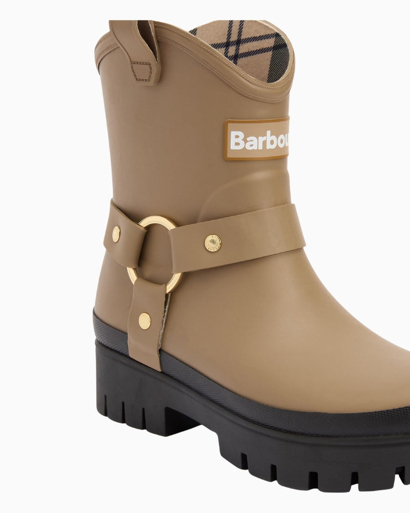 Beige boot showing both front and side details together