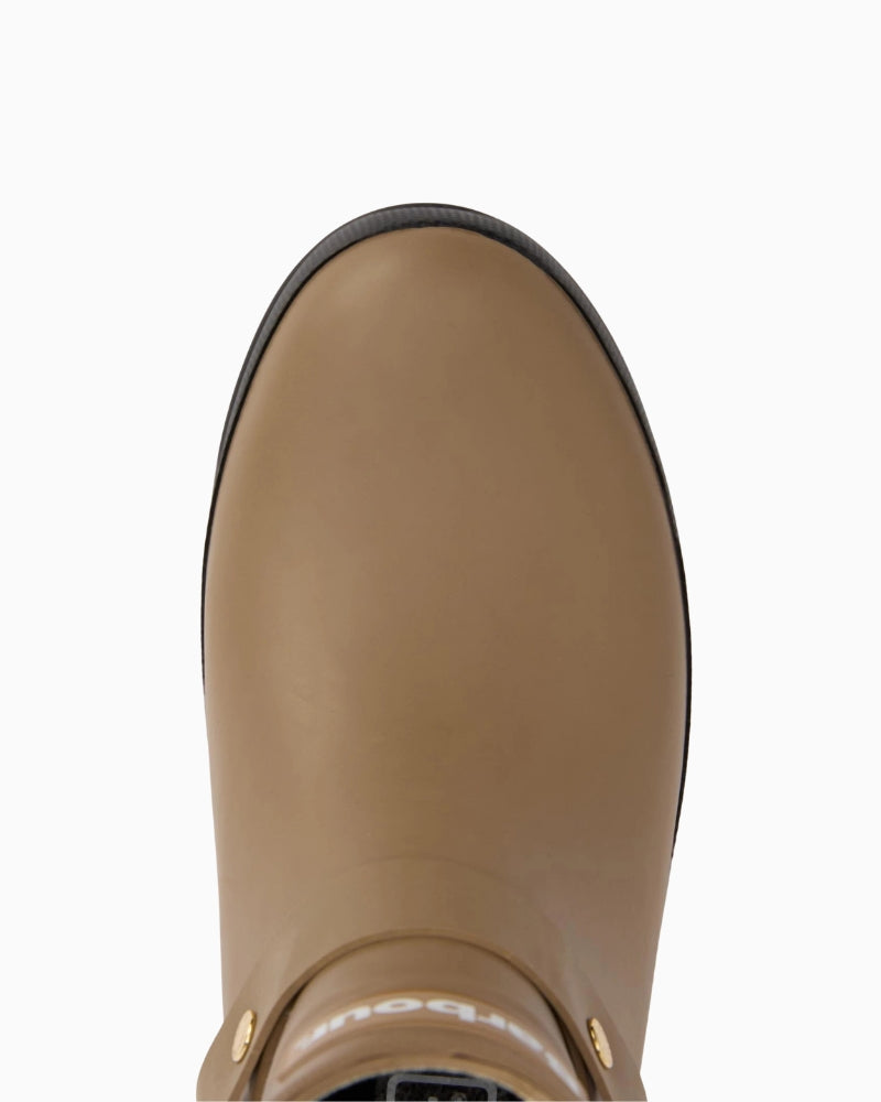 Top front view of Barbour Elley Harness Wellington Boots – Beige