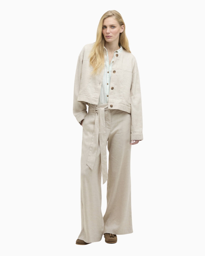 Barbour Gabby Wide-Leg Trousers beige front view on model