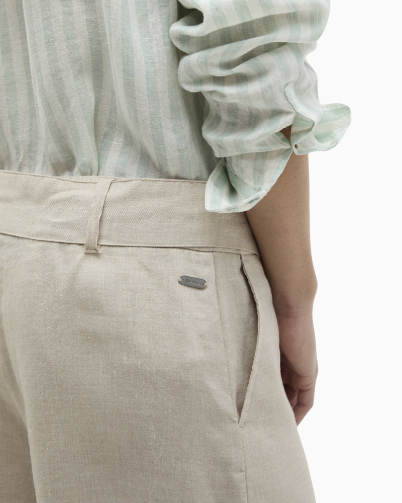 Barbour Gabby Wide-Leg Trousers beige waistband detail with ID bar