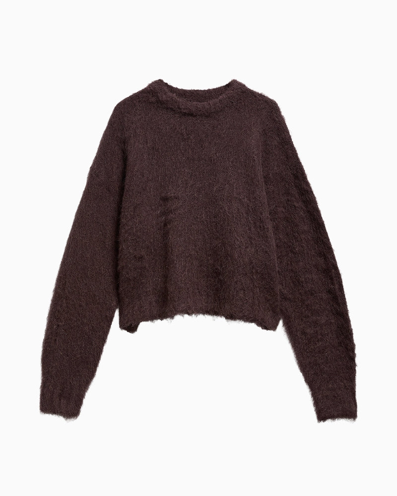 Barbour Gea Alpaca-Blend Crew Neck Jumper in Brown blouson sleeve detail
