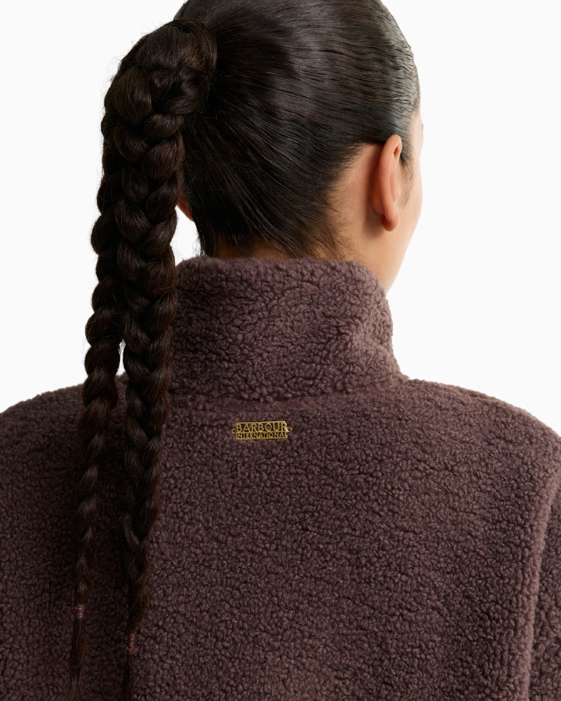 Barbour Gea Fleece in Brown back neck metal badge detail