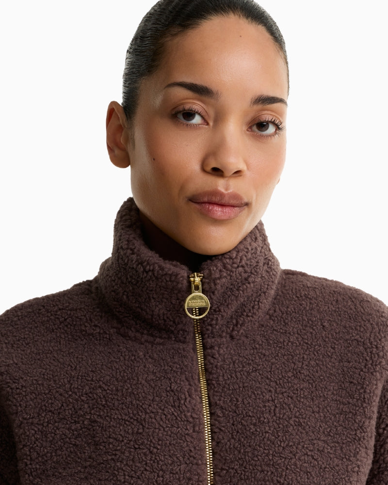 Barbour Gea Fleece in Brown funnel neck detail