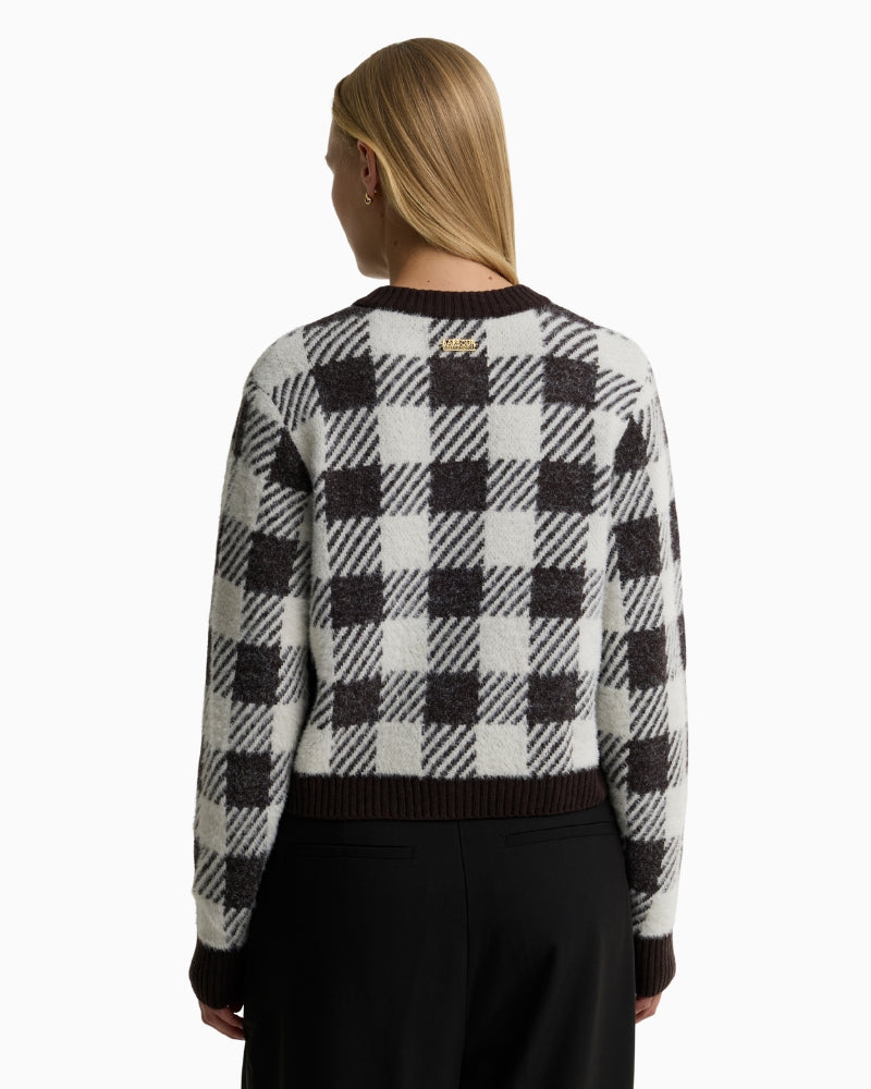 Barbour Halina Gingham Cardigan in Brown/Cream back view