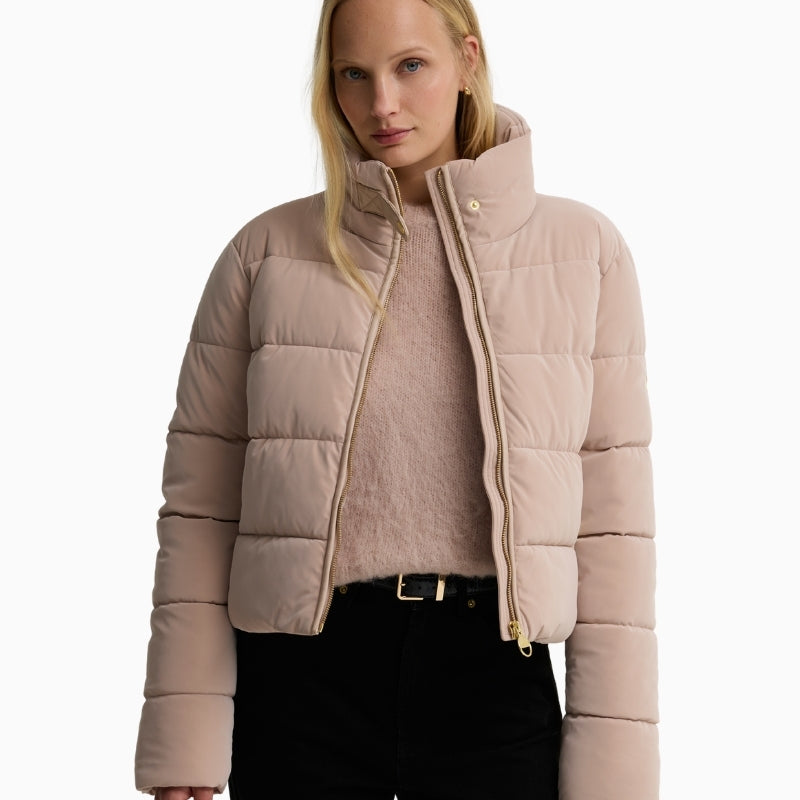 Barbour Halina Puffer Jacket in light beige front view