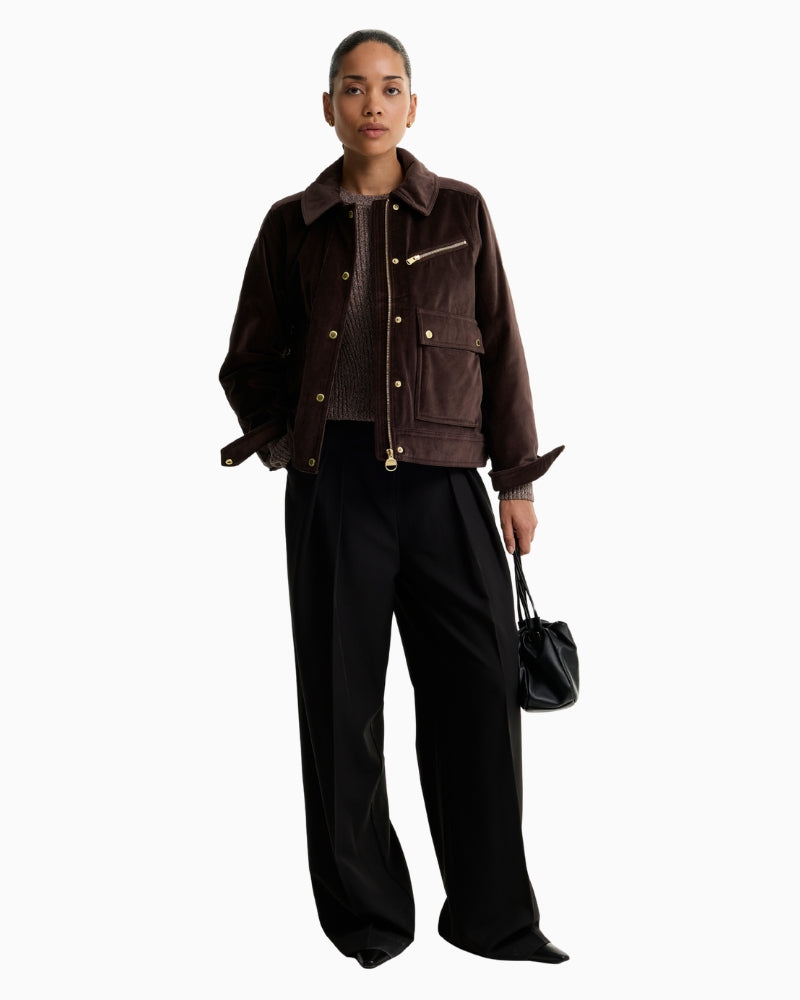 Barbour Hanson Velvet Casual Jacket in Brown styled view
