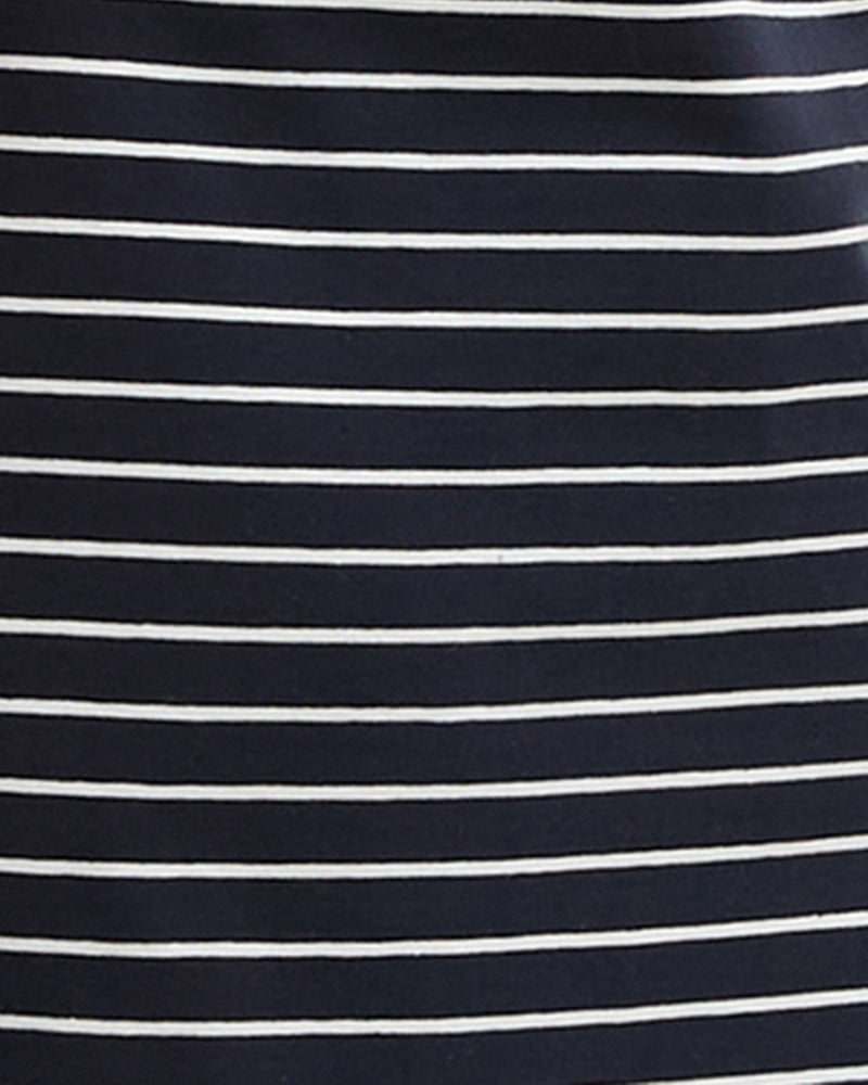Barbour Hartland mini dress navy stripe, close-up fabric view – Áines Boutique
