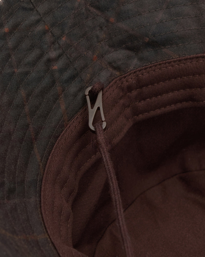 Barbour Haxelwood Bucket Hat in Tartan interior chin cord detail